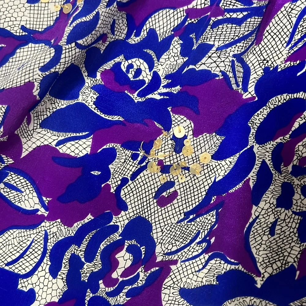 Anthropologie Fei 100% Silk Purple/Blue Floral Pencil Skirt Size 2 - Picture 3 of 12
